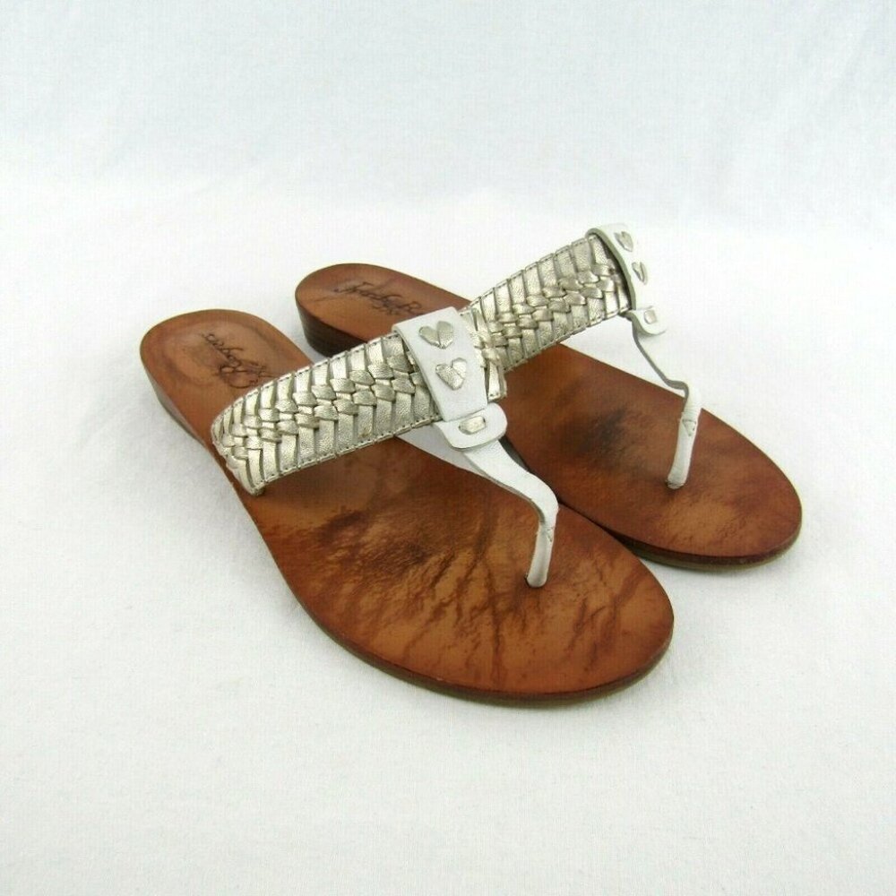 Jack Rogers White Gold Metallic Braided Leather Thong Sandals Size 6M Flip Flops